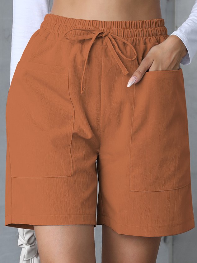 Casual Plain Natural Lace-up Straight Pants Shorts