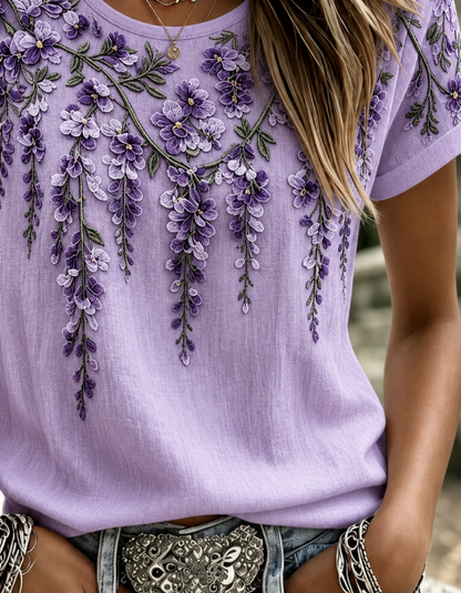 Vintage Floral Crew Neck Short Sleeve T-shirt