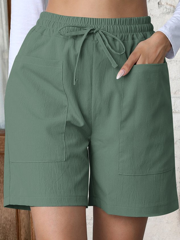 Casual Plain Natural Lace-up Straight Pants Shorts