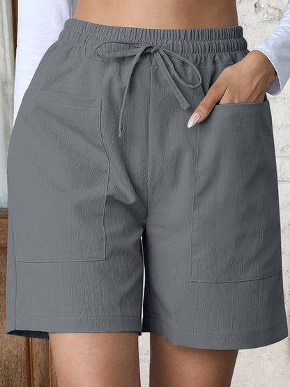 Casual Plain Natural Lace-up Straight Pants Shorts