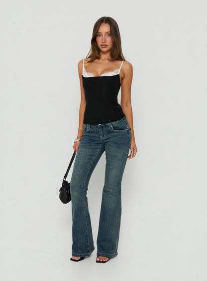Renaissance Corset Lace Top Black / White