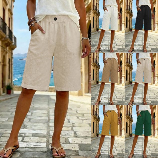 Vintage Plain Natural Straight Pants Shorts