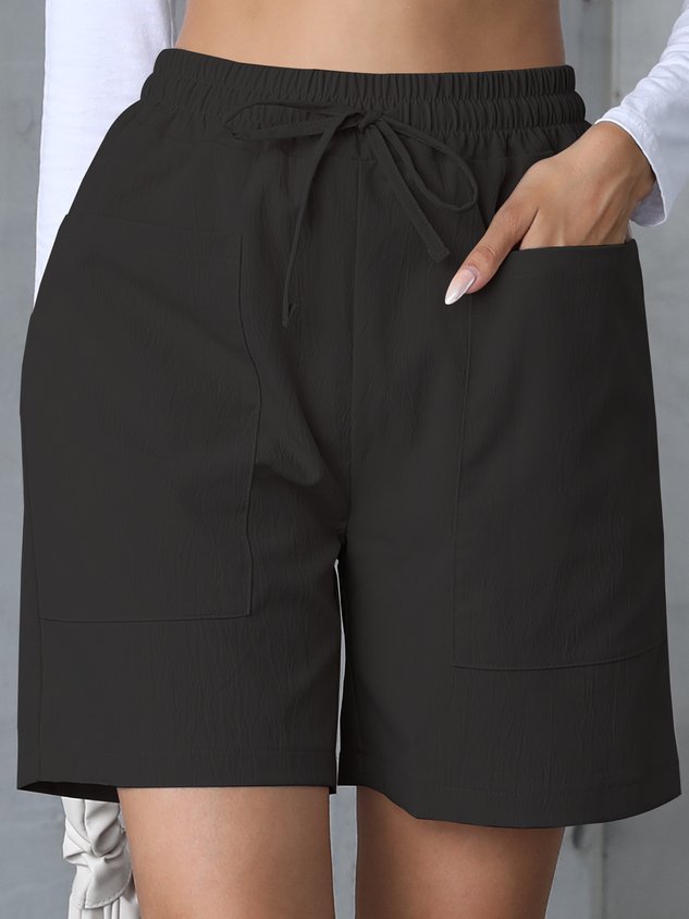 Casual Plain Natural Lace-up Straight Pants Shorts