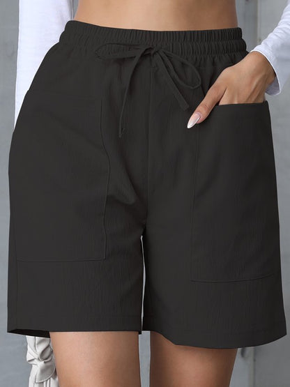 Casual Plain Natural Lace-up Straight Pants Shorts