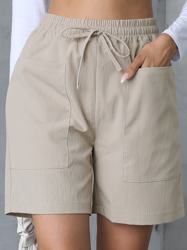Casual Plain Natural Lace-up Straight Pants Shorts