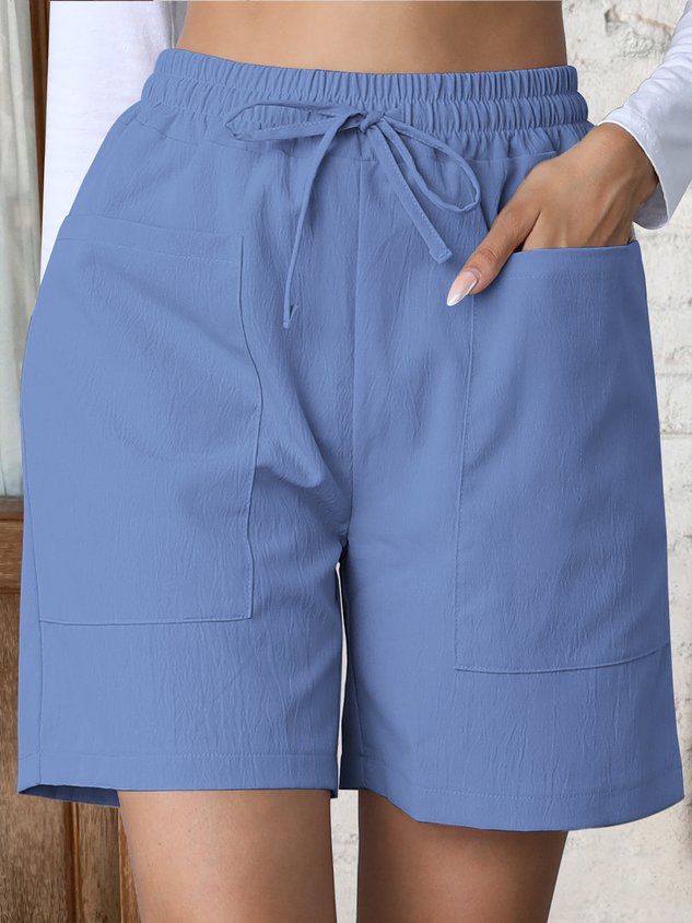 Casual Plain Natural Lace-up Straight Pants Shorts
