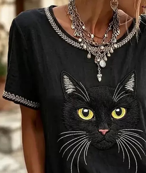 Vintage Geometric Crew Neck Short Sleeve T-shirt