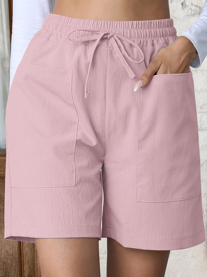 Casual Plain Natural Lace-up Straight Pants Shorts