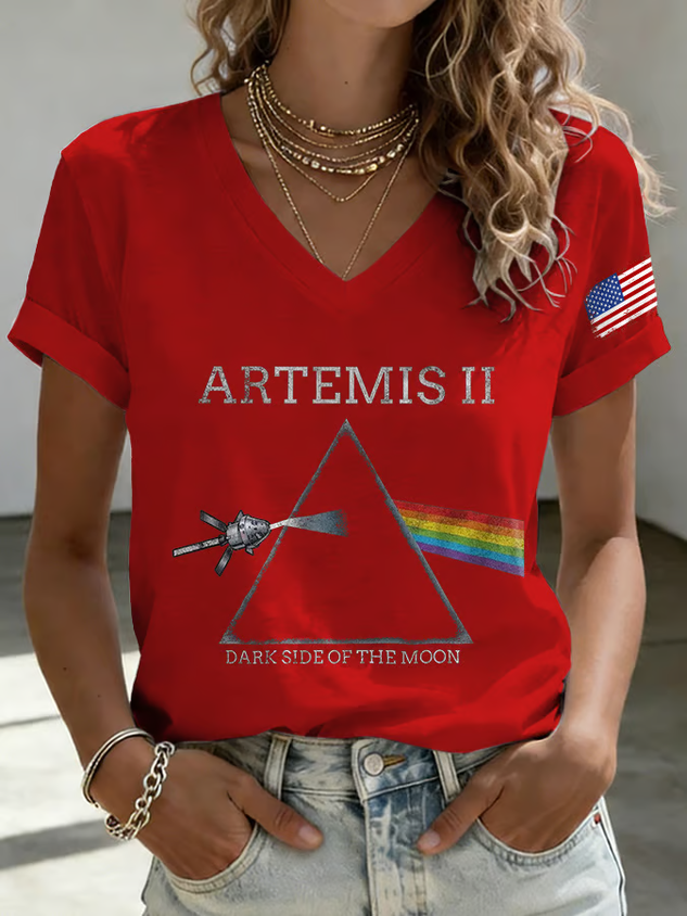Casual Geometric V Neck Short Sleeve T-shirt