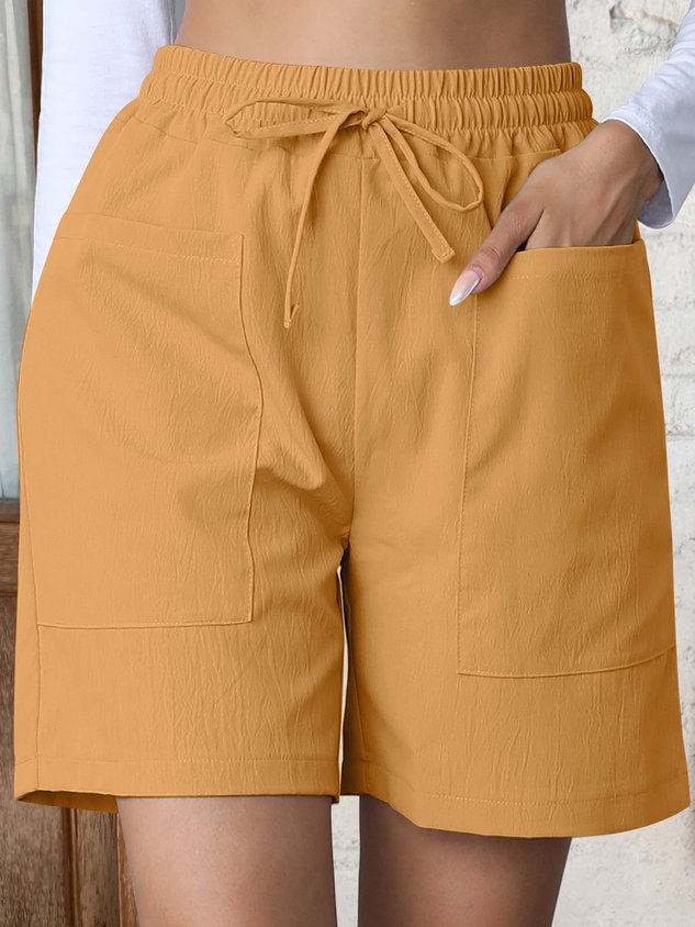 Casual Plain Natural Lace-up Straight Pants Shorts