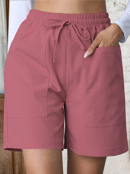 Casual Plain Natural Lace-up Straight Pants Shorts