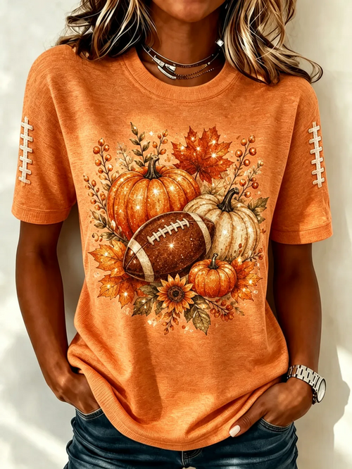 Casual Maple Leaf Crew Neck Short Sleeve T-shirt