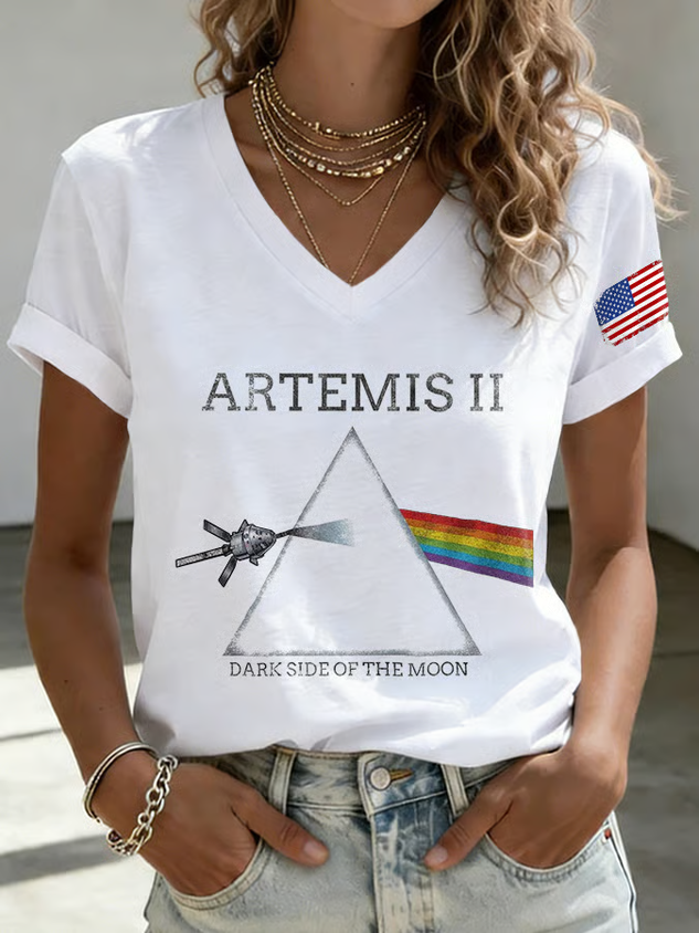 Casual Geometric V Neck Short Sleeve T-shirt