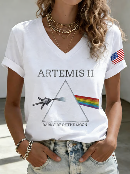 Casual Geometric V Neck Short Sleeve T-shirt