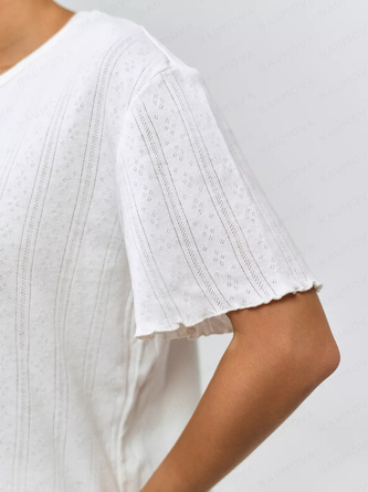 Plain Cotton Crew Neck Short Sleeve Top With Shotrs Casual Pajama Set