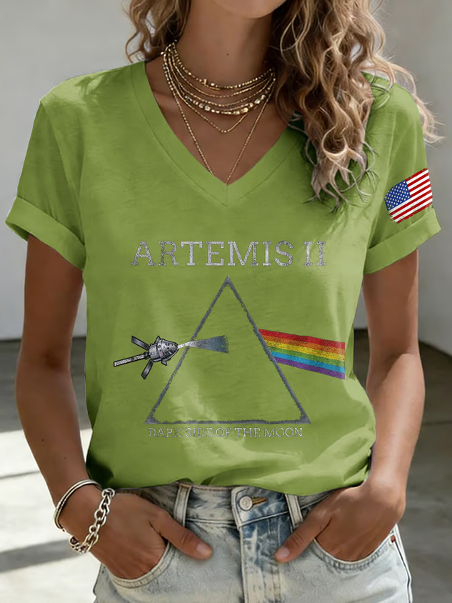 Casual Geometric V Neck Short Sleeve T-shirt