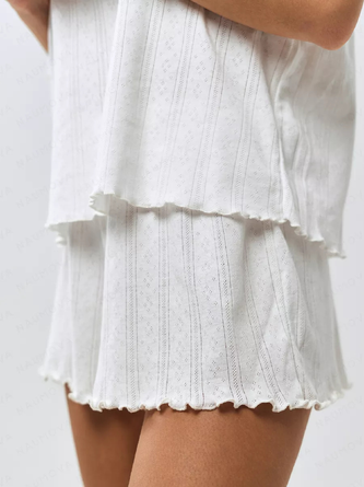 Plain Cotton Crew Neck Short Sleeve Top With Shotrs Casual Pajama Set