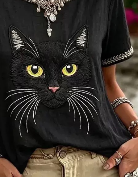 Vintage Geometric Crew Neck Short Sleeve T-shirt