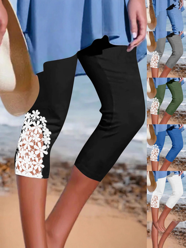 Women Plain Vintage Summer Capris Leggings