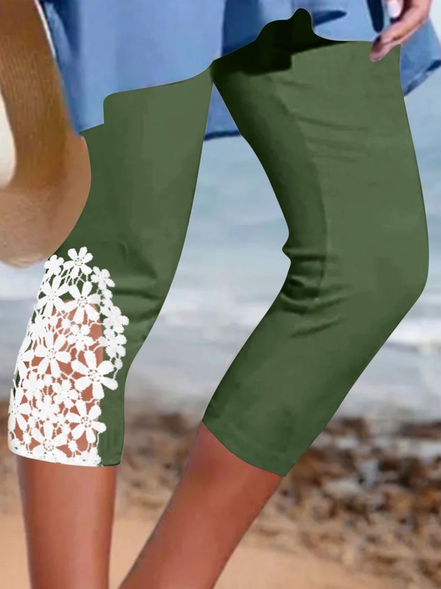 Women Plain Vintage Summer Capris Leggings