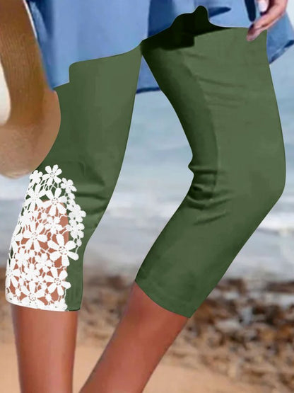 Women Plain Vintage Summer Capris Leggings