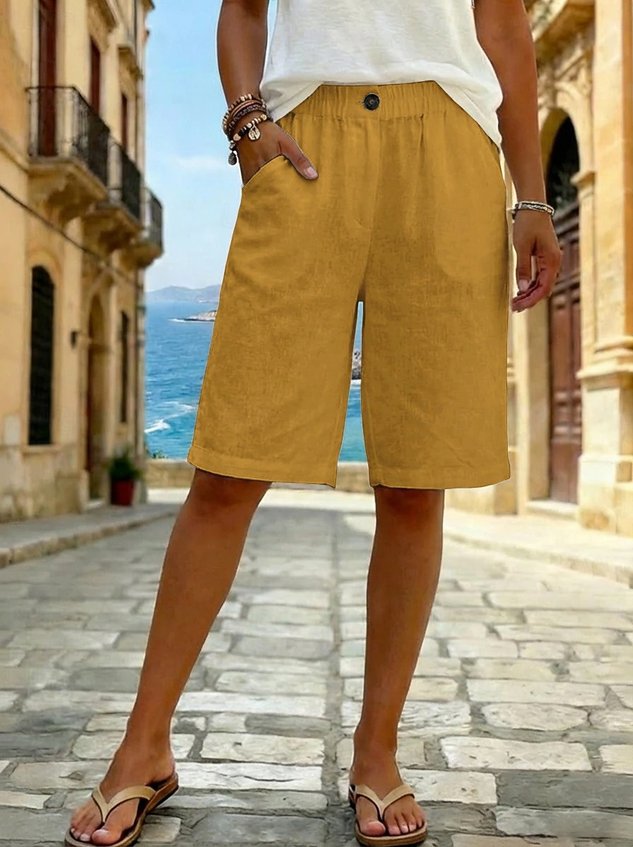 Vintage Plain Natural Straight Pants Shorts
