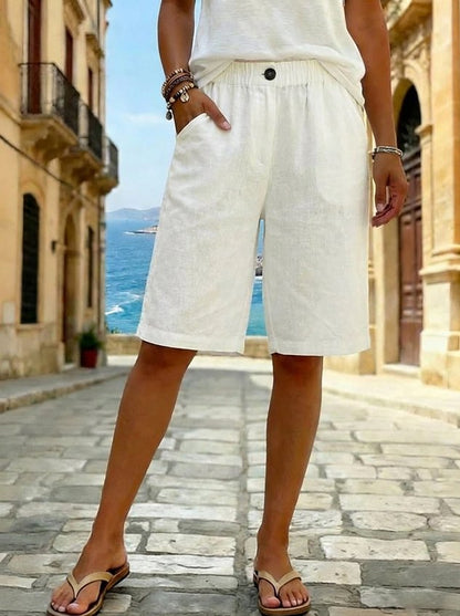 Vintage Plain Natural Straight Pants Shorts