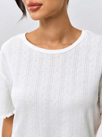Plain Cotton Crew Neck Short Sleeve Top With Shotrs Casual Pajama Set