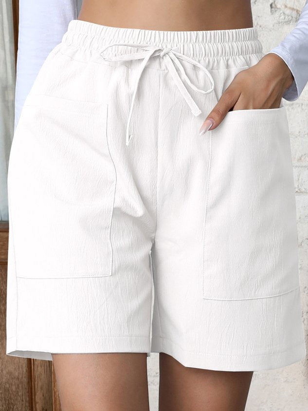 Casual Plain Natural Lace-up Straight Pants Shorts