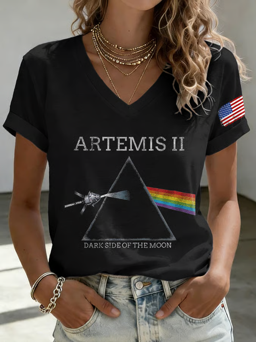 Casual Geometric V Neck Short Sleeve T-shirt