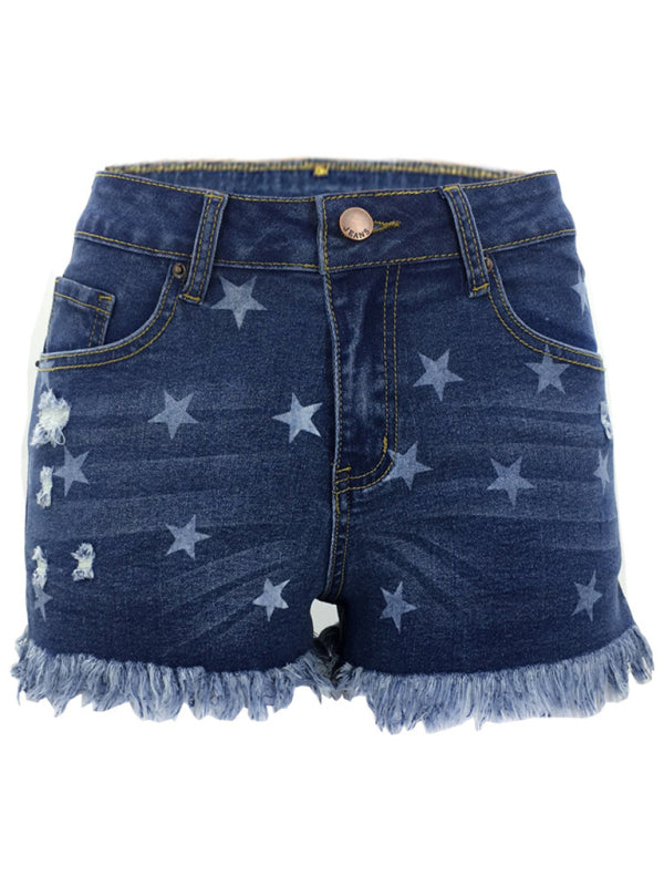 Womens All Over Star Print Denim Shorts SIZE S-2XL