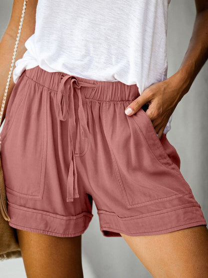 Womens High Waist Lace Up Loose Straight Shorts SIZE S-5XL
