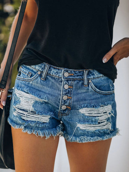 Womens Ripped American Flag Graphic Print Denim Shorts SIZE S-2XL